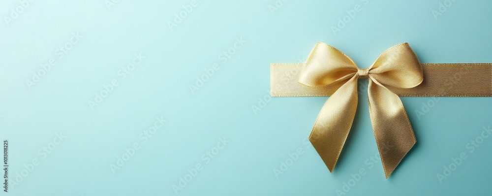 Gold Bow on Turquoise Background with Space for Text Gold Bow on Turquoise Background with Space for Text