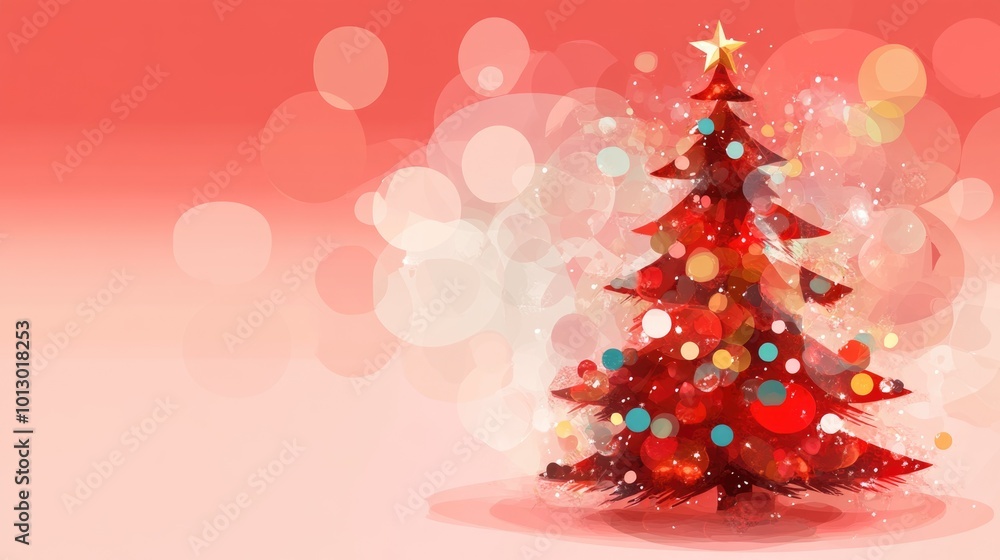 Festive christmas tree with colorful lights and star top in abstract design for holiday cards Festive christmas tree with colorful lights and star top in abstract design for holiday cards