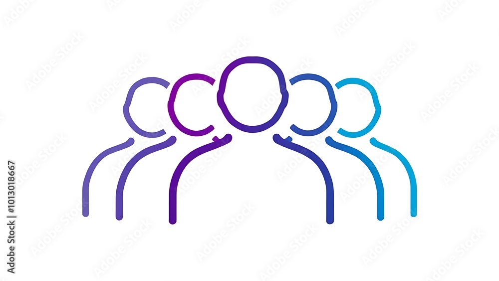 Abstract illustration of a group of people represented by colorful outlines, symbolizing community, teamwork, or social interaction Abstract illustration of a group of people represented by colorful outlines, symbolizing community, teamwork, or social interaction