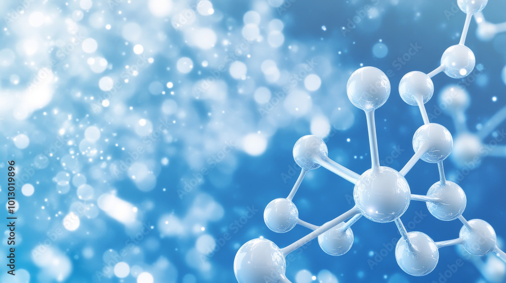 A simple 3D model of a molecule with connected dots is shown against a blue background. This represents a scientific or medical concept. A starry night sky is also depicted as a simple 3D design. A simple 3D model of a molecule with connected dots is shown against a blue background. This represents a scientific or medical concept. A starry night sky is also depicted as a simple 3D design.