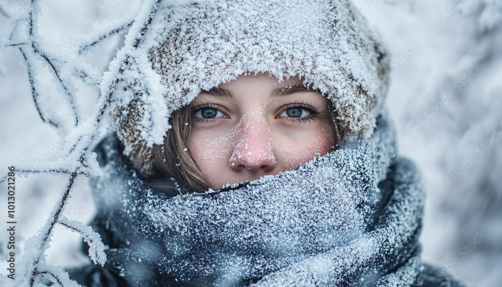 Capture people bundled up in heavy winter clothes in a snowy environment, with their breath visible and icy textures around them Capture people bundled up in heavy winter clothes in a snowy environment, with their breath visible and icy textures around them