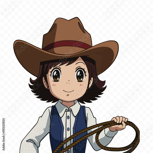 anime girl with a female cowboy hat on her head sticker cowgirl anime cartoon character.