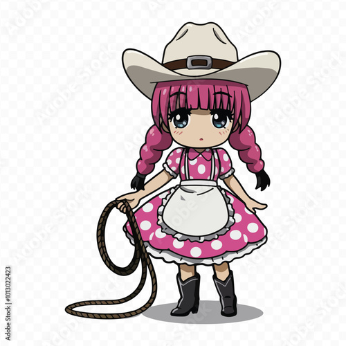 anime girl with a female cowboy hat on her head sticker cowgirl anime cartoon character.