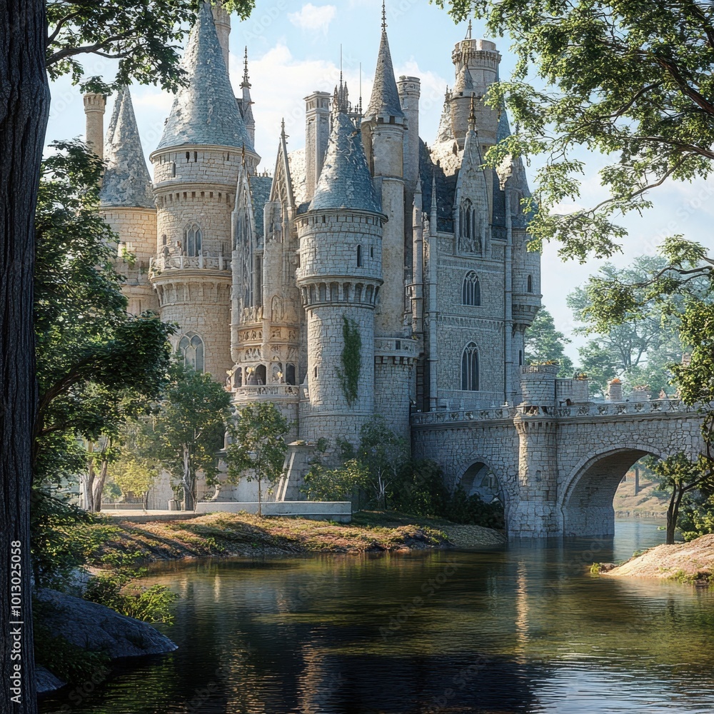 Obraz premium Enchanting medieval castle by a serene lake