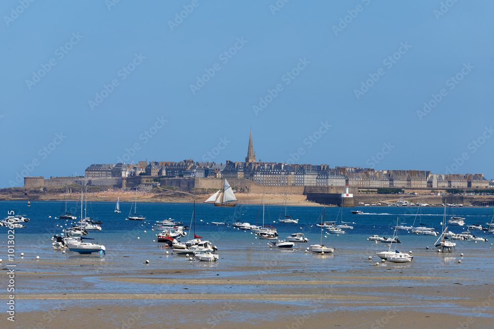 View over the historic walled city of Saint-Malo from Dinard, Brittany.