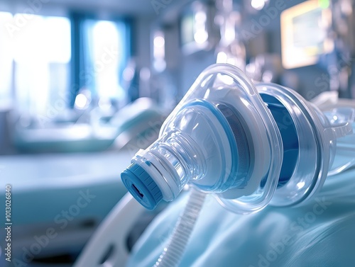 Close-up of a medical respirator in a hospital setting, symbolizing patient care and advanced health technology. photo