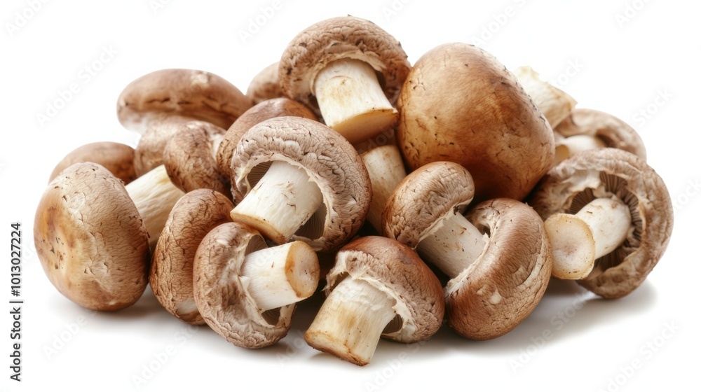 Fresh cremini mushrooms with round brown caps and smooth texture, isolated on a white background Fresh cremini mushrooms with round brown caps and smooth texture, isolated on a white background
