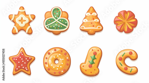 Christmas gingerbread cookies set on white background