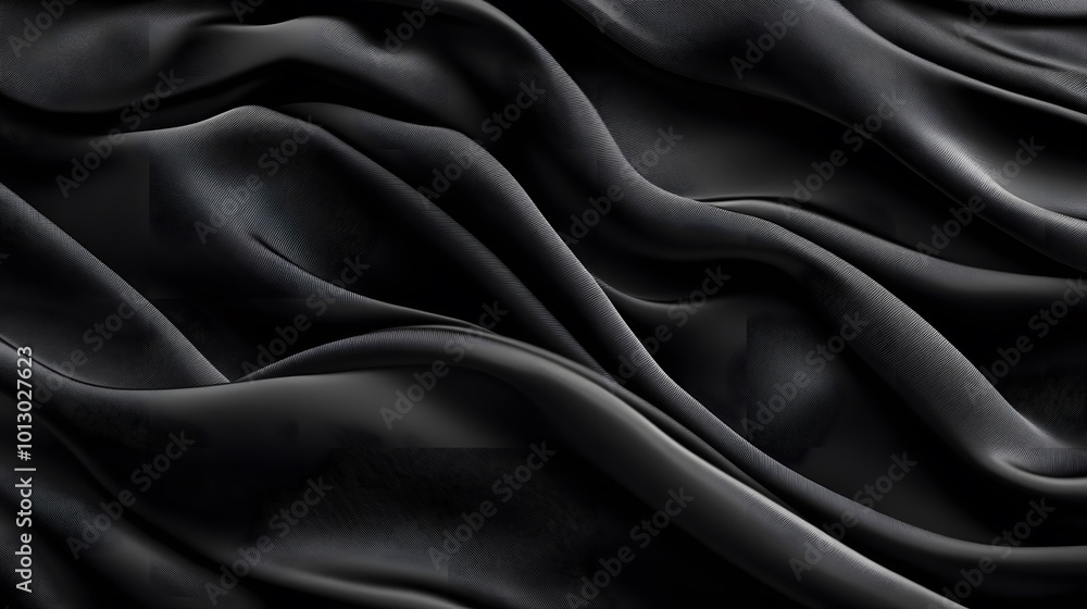 Obraz premium Black textures wallpaper with abstract, smooth silk waves pattern