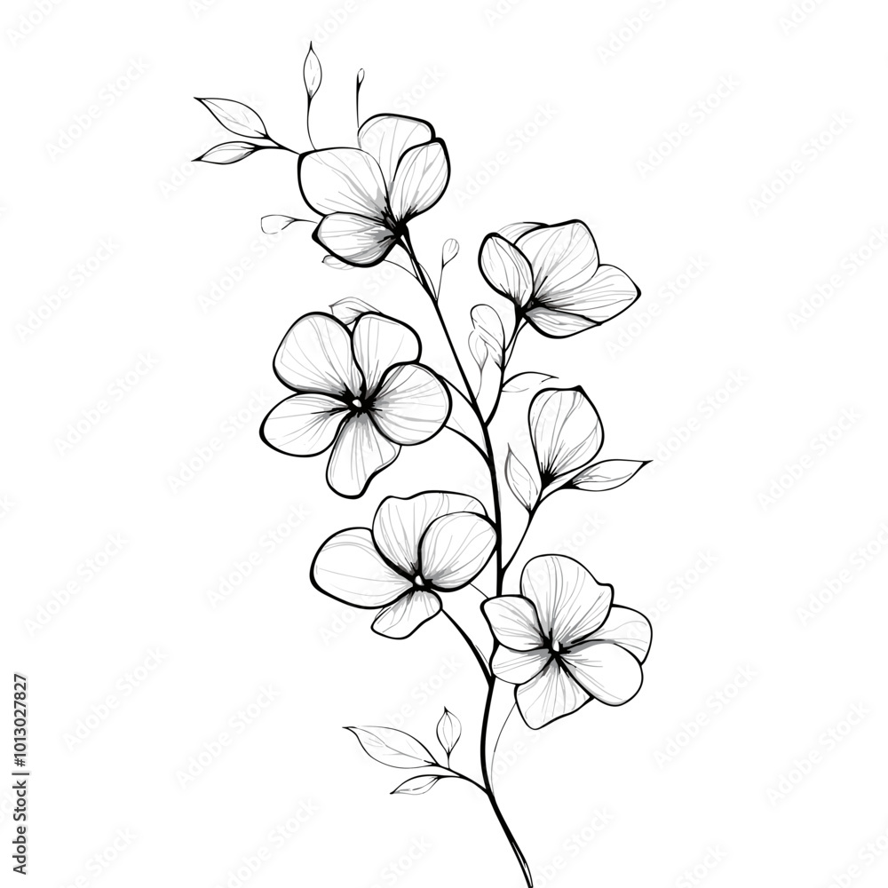 Minimalist Floral Branch with Delicate Flowers Minimalist Floral Branch with Delicate Flowers