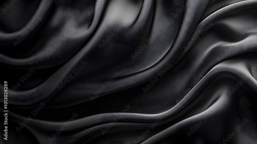 Fototapeta premium Black textures wallpaper with abstract, smooth silk waves pattern