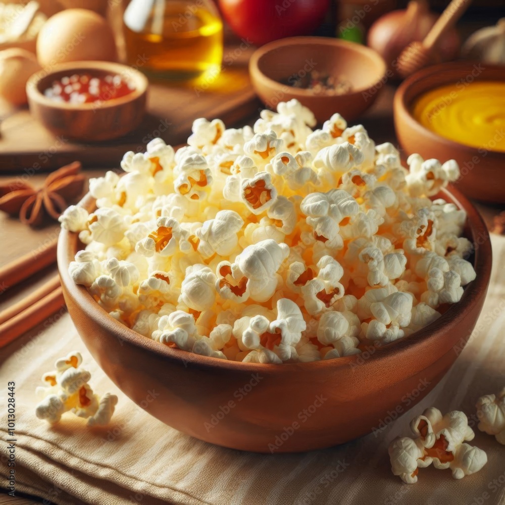 Fresh Homemade Popcorn in a Bowl, Perfect Crunchy Snack for Movie Night Fresh Homemade Popcorn in a Bowl, Perfect Crunchy Snack for Movie Night