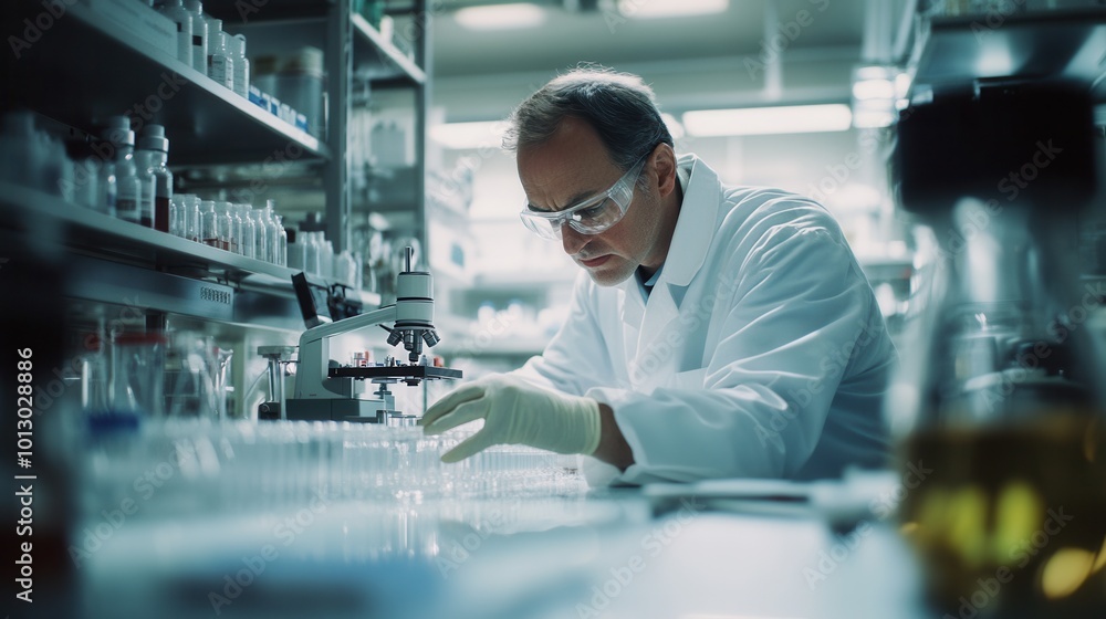 The scientist focuses intently on handling test tubes and samples in a well-equipped laboratory while maintaining safety precautions. Generative AI The scientist focuses intently on handling test tubes and samples in a well-equipped laboratory while maintaining safety precautions. Generative AI