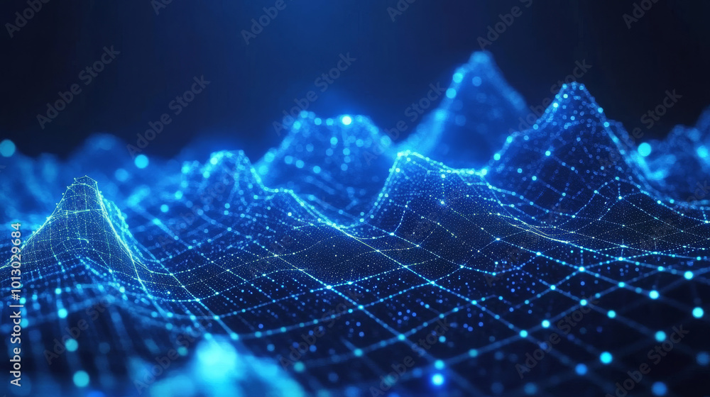 A sleek, dark blue 3D chart shows growth. It represents business, finance, and data analysis.This digital chart uses connected dots, lines, and shapes.The low-poly style looks like a starry night sky. A sleek, dark blue 3D chart shows growth. It represents business, finance, and data analysis.This digital chart uses connected dots, lines, and shapes.The low-poly style looks like a starry night sky.