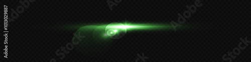 Light green effect reflections, neon illumination in green colors. Bright light lens. Police light effects, lines. Shiny stars, glowing sparks on a black background.