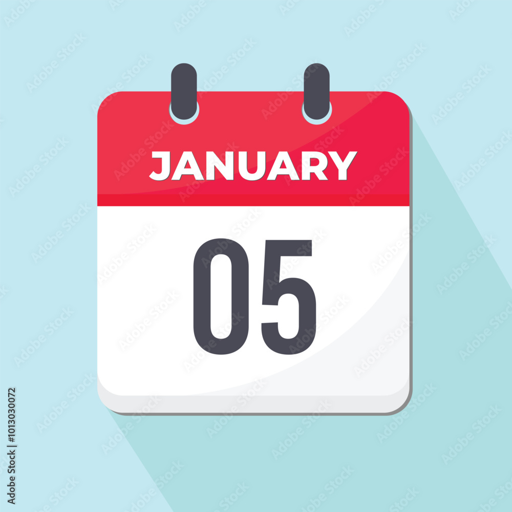 05 January Daily Calendar Icon 3d style red and white with light blue background 05 January Daily Calendar Icon 3d style red and white with light blue background