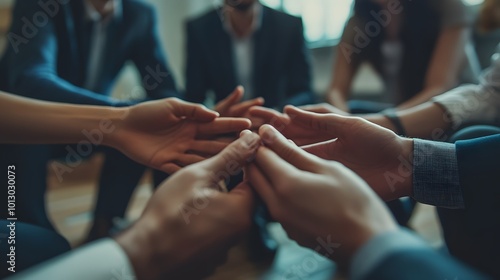 Close-up of Intertwined Hands in a Circle of People