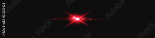 Light red effect reflections, neon illumination in red colors. Bright light lens. Police light effects, lines. Shiny stars, glowing sparks on a black background.