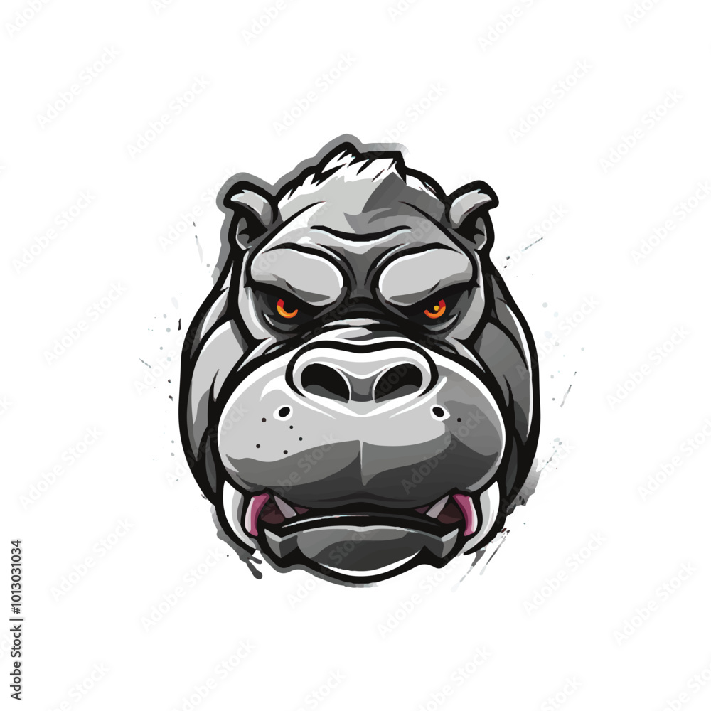 Naklejka premium Hippopotamus Angry Esport Logo Vector with Thicker Outline on Black and White Background