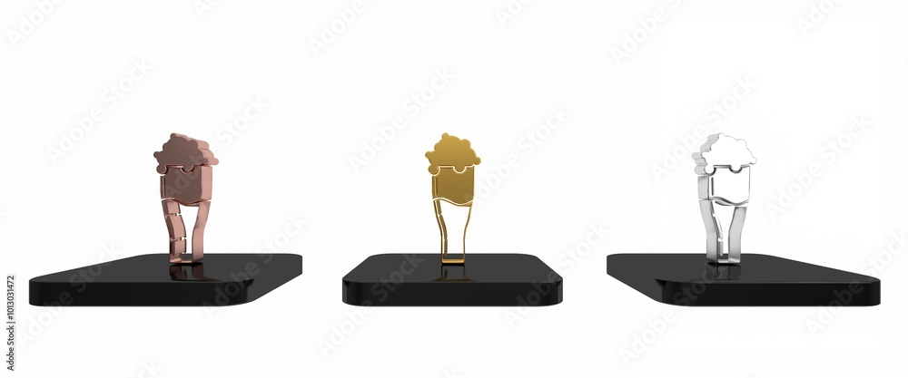 Colorful Glass of beer icon isolated on white background. Minimalism concept. 3D render illustration Colorful Glass of beer icon isolated on white background. Minimalism concept. 3D render illustration