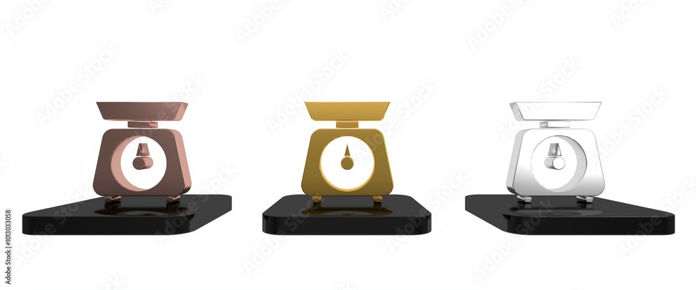 Colorful Scales icon isolated on white background. Weight measure equipment. Minimalism concept. 3D render illustration Colorful Scales icon isolated on white background. Weight measure equipment. Minimalism concept. 3D render illustration