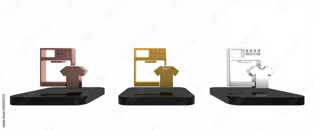 Colorful Washer and t-shirt icon isolated on white background. Washing machine icon. Clothes washer - laundry machine. Home appliance symbol. Minimalism concept. 3D render illustration Colorful Washer and t-shirt icon isolated on white background. Washing machine icon. Clothes washer - laundry machine. Home appliance symbol. Minimalism concept. 3D render illustration