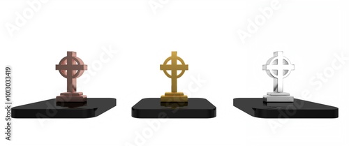 Colorful Tombstone with cross icon isolated on white background. Grave icon. Minimalism concept. 3D render illustration