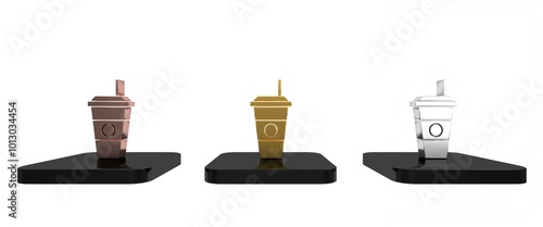 Colorful Coffee cup icon isolated on white background. Disposable coffee cup with hot coffee. Minimalism concept. 3D render illustration