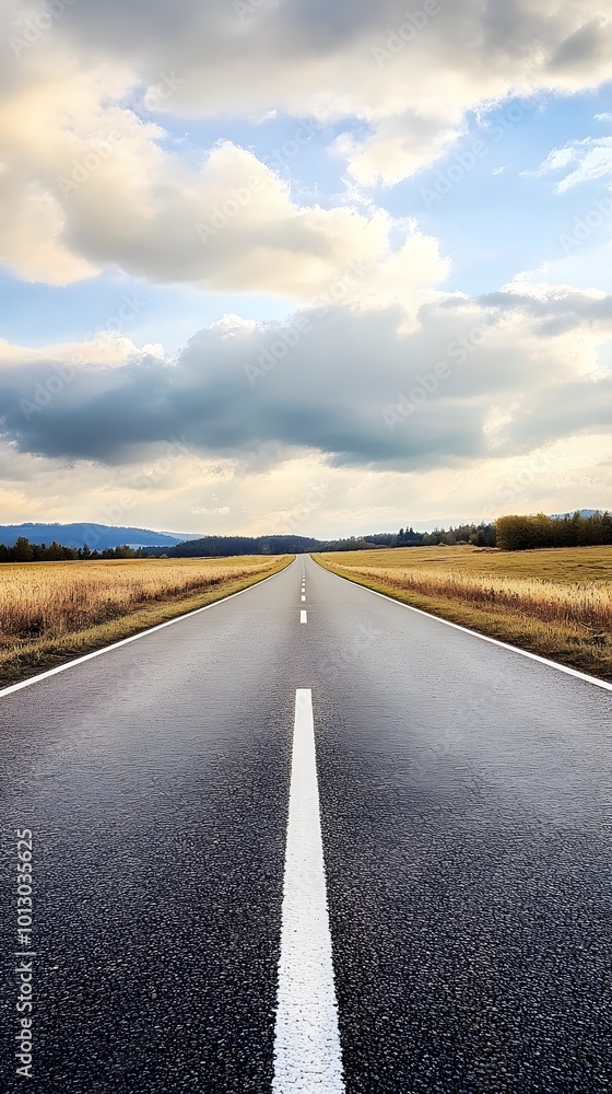 Naklejka premium A straight road stretches into the distance, symbolizing progress and new beginnings in your journey of self-reflection