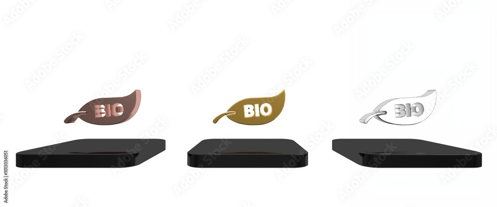 Colorful Leaf Bio symbol icon isolated on white background. Banner, label, tag, logo, sticker for eco green. Minimalism concept. 3D render illustration Colorful Leaf Bio symbol icon isolated on white background. Banner, label, tag, logo, sticker for eco green. Minimalism concept. 3D render illustration