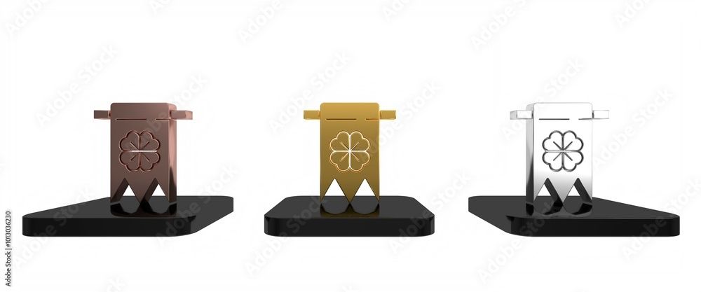Colorful Four leaf clover icon isolated on white background. Party pennant for birthday celebration, festival. Happy Saint Patrick day. Minimalism concept. 3D render illustration Colorful Four leaf clover icon isolated on white background. Party pennant for birthday celebration, festival. Happy Saint Patrick day. Minimalism concept. 3D render illustration