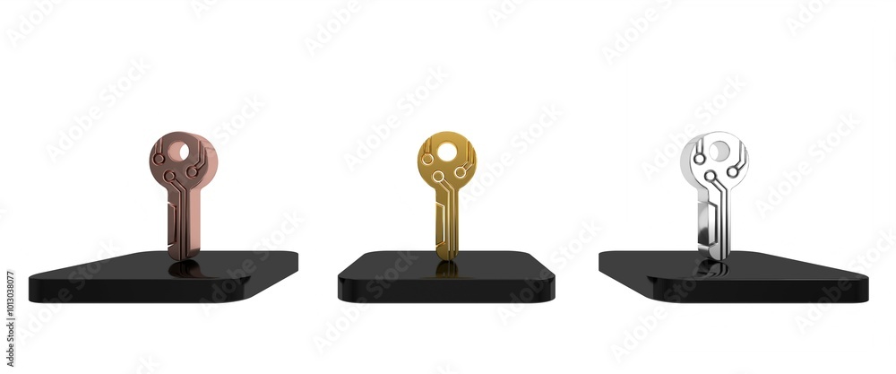 Colorful Cryptocurrency key icon isolated on white background. Concept of cyber security or private key, digital key with technology interface. Minimalism concept. 3D render illustration Colorful Cryptocurrency key icon isolated on white background. Concept of cyber security or private key, digital key with technology interface. Minimalism concept. 3D render illustration
