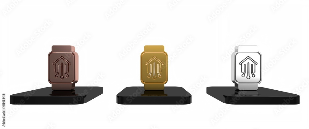 Colorful Smart home with smart watch icon isolated on white background. Remote control. Minimalism concept. 3D render illustration Colorful Smart home with smart watch icon isolated on white background. Remote control. Minimalism concept. 3D render illustration