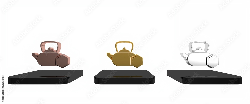 Colorful Tea kettle with honey icon isolated on white background. Sweet natural food. Minimalism concept. 3D render illustration Colorful Tea kettle with honey icon isolated on white background. Sweet natural food. Minimalism concept. 3D render illustration