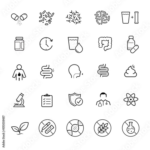 Digestion health set icons. The outline icons are well scalable and editable. Contrasting elements are good for different backgrounds. EPS10.	