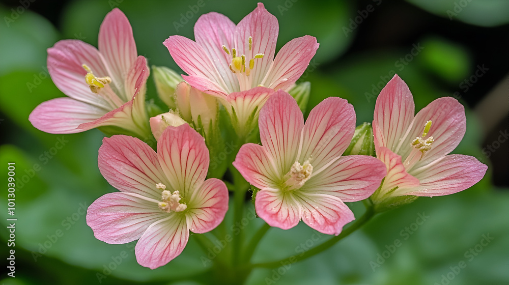 Obraz premium Delicate pink flowers bloom beautifully in a lush green garden during the spring season