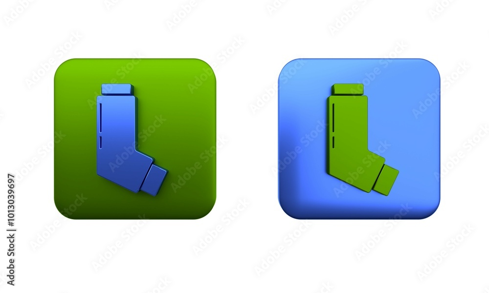 Colorful Inhaler icon isolated on white background. Breather for cough relief, inhalation, allergic patient. Medical allergy asthma inhaler spray. Square button. 3D render illustration Colorful Inhaler icon isolated on white background. Breather for cough relief, inhalation, allergic patient. Medical allergy asthma inhaler spray. Square button. 3D render illustration