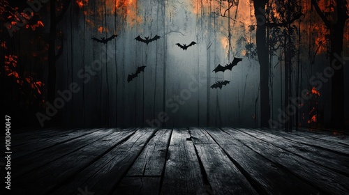 Spooky halloween background with empty wooden planks, dark horror background.