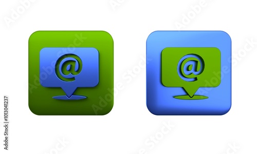 Colorful Mail and e-mail icon isolated on white background. Envelope symbol e-mail. Email message sign. Square button. 3D render illustration