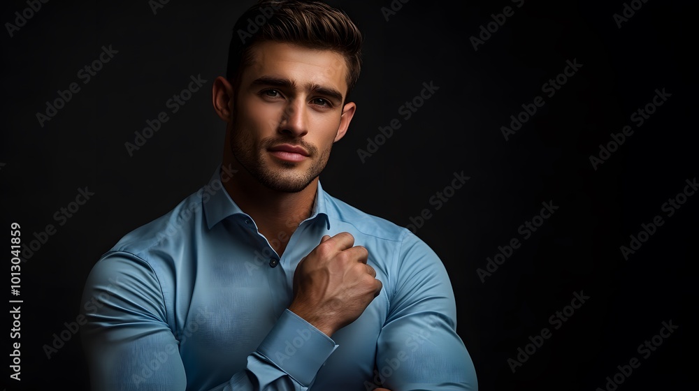 Portrait of a Handsome Man in a Blue Shirt Portrait of a Handsome Man in a Blue Shirt