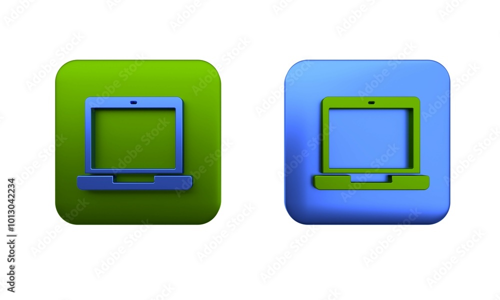Colorful Laptop icon isolated on white background. Computer notebook with empty screen sign. Square button. 3D render illustration Colorful Laptop icon isolated on white background. Computer notebook with empty screen sign. Square button. 3D render illustration