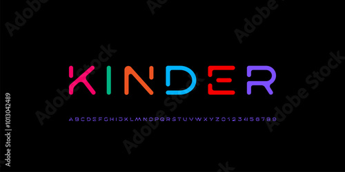 Kids font, childish alphabet, letters A, B, C, D, E, F, G, H, I, J, K, L, M, N, O, P, Q, R, S, T, U, V, W, X, Y, Z and numerals 0, 1, 2, 3, 4, 5, 6, 7, 8, 9