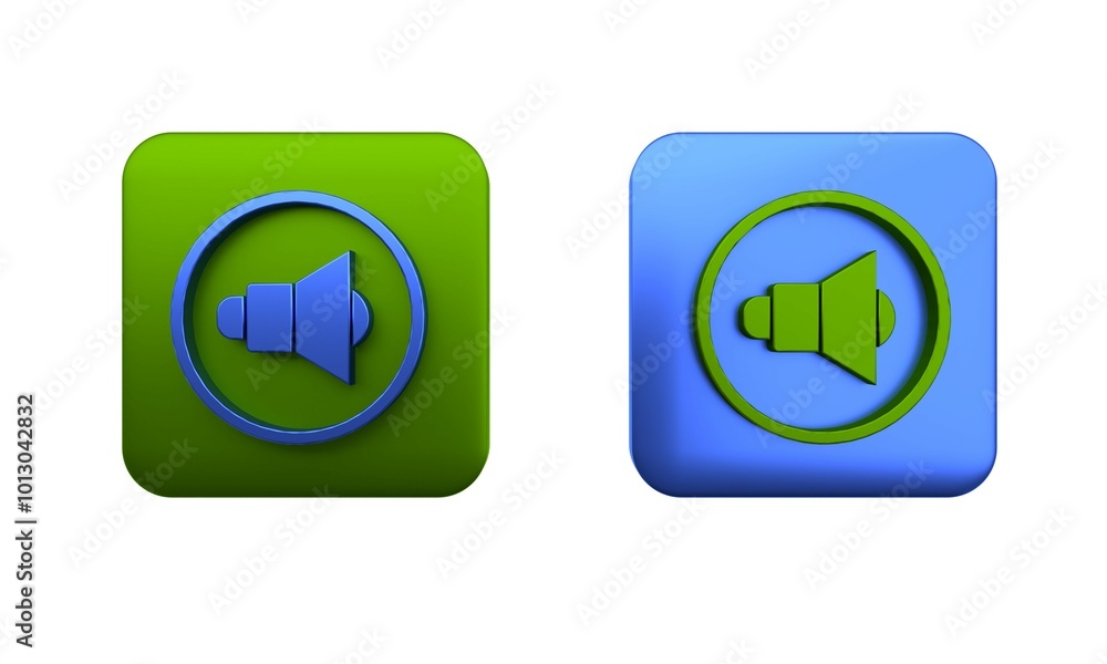 Colorful Speaker volume, audio voice sound symbol, media music icon isolated on white background. Square button. 3D render illustration Colorful Speaker volume, audio voice sound symbol, media music icon isolated on white background. Square button. 3D render illustration