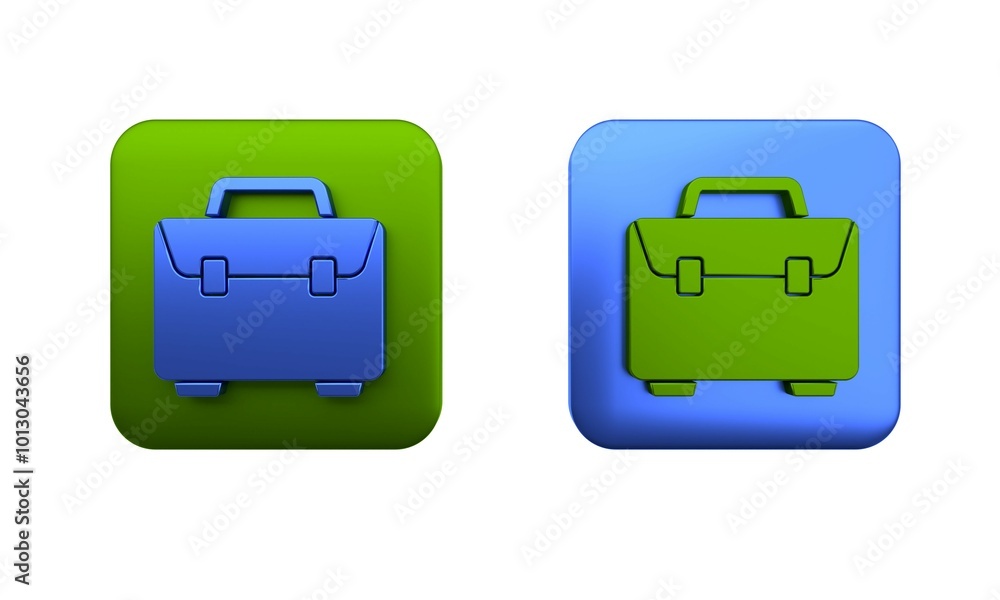 Colorful Briefcase icon isolated on white background. Business case sign. Business portfolio. Square button. 3D render illustration Colorful Briefcase icon isolated on white background. Business case sign. Business portfolio. Square button. 3D render illustration