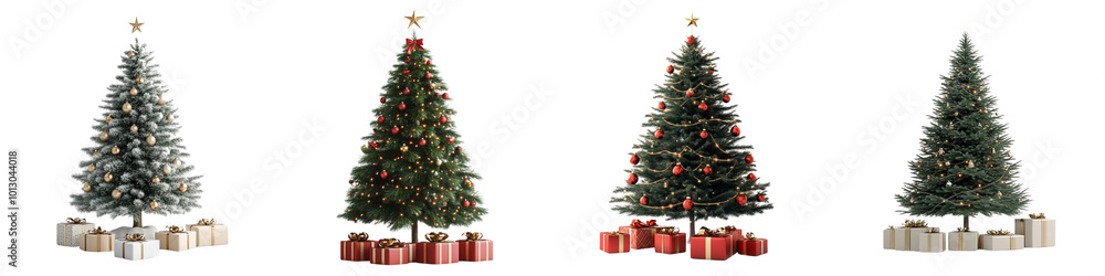 collection Set of A Christmas tree with gifts on a transparent background cutout collection Set of A Christmas tree with gifts on a transparent background cutout