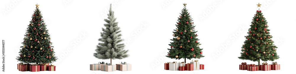 collection Set of A Christmas tree with gifts on a transparent background cutout collection Set of A Christmas tree with gifts on a transparent background cutout