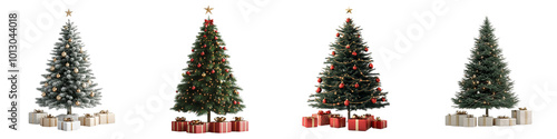 collection Set of A Christmas tree with gifts on a transparent background cutout