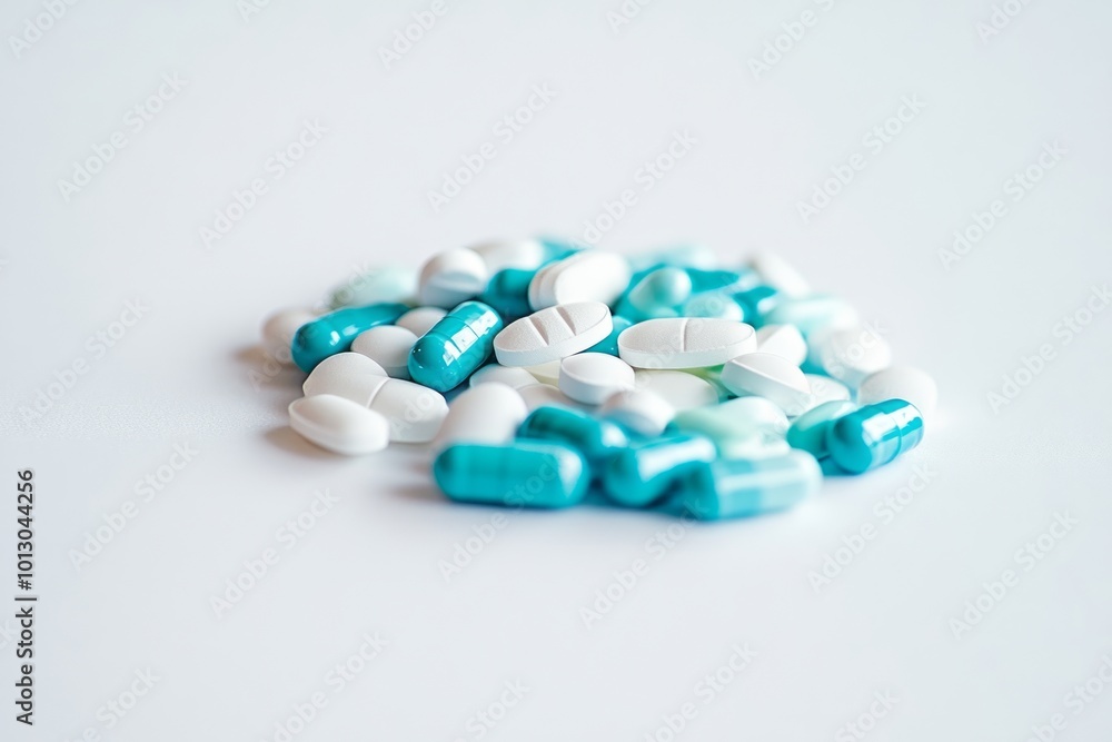 Top view of stack of pills. Medical pills on a white background. Top view of stack of pills. Medical pills on a white background.