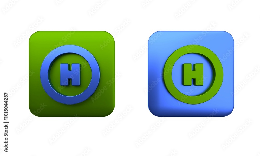 Colorful Helicopter landing pad icon isolated on white background. Helipad, area, platform, H letter. Square button. 3D render illustration Colorful Helicopter landing pad icon isolated on white background. Helipad, area, platform, H letter. Square button. 3D render illustration