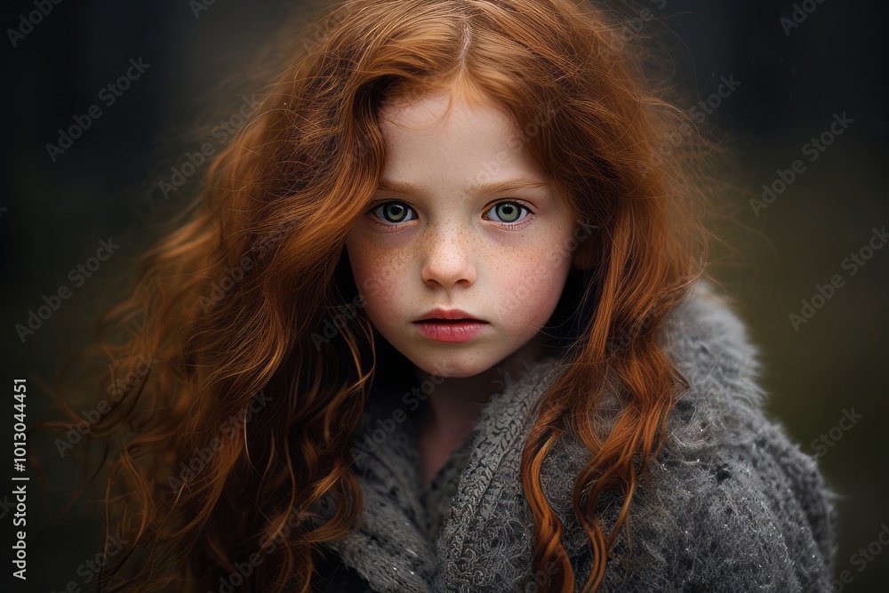 Portrait of a beautiful red-haired girl with long curly hair. Portrait of a beautiful red-haired girl with long curly hair.